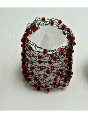 Beaded Wire Candle Wraps Red Votive  Beaded Wire Wraps Wedding BoHo